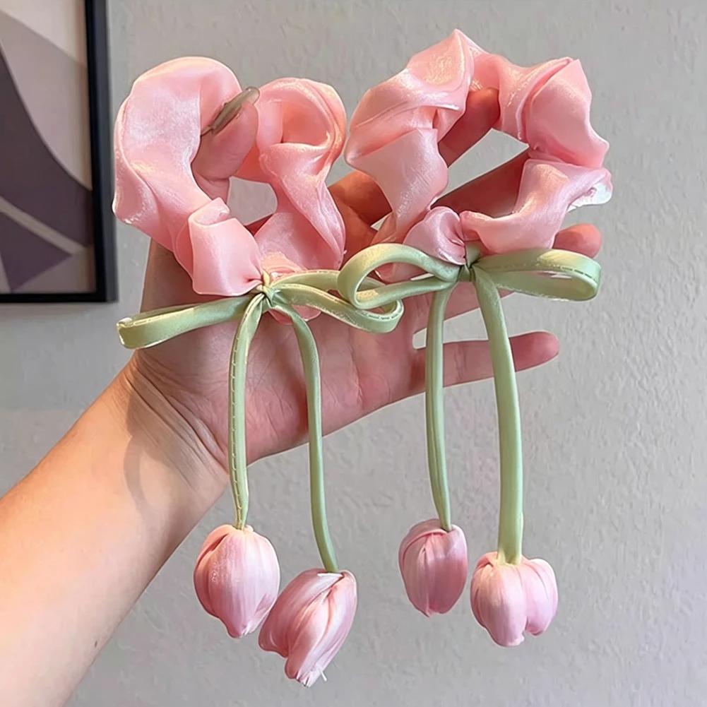 Japanese Korean Style Tulip Scrunchies Sweet Versatile High Grade Hair Ties Handmade Ponytail Hair Accessories