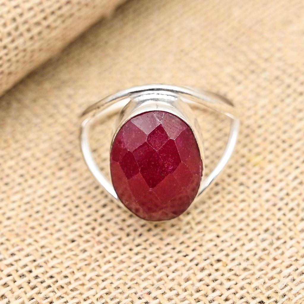 Кольцо из стерлингового серебра 925 пробы с удивительным граненым рубином и драгоценным камнем ручной работы