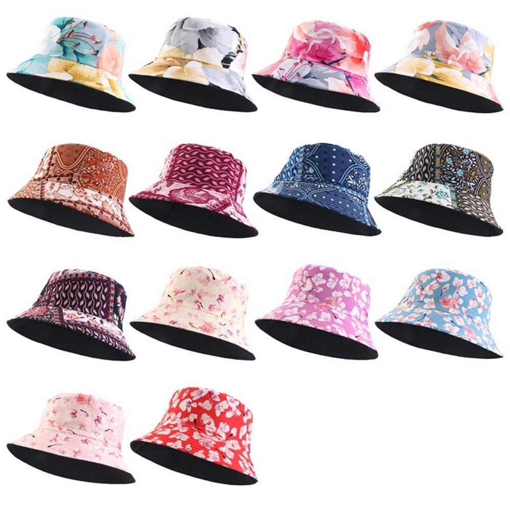 Reversible Brushed Printed Hat Printed Sun Cap Unisex Design Bucket Hat  Outdoor Travel