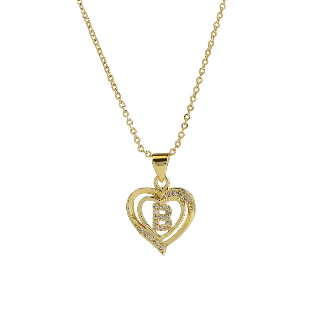 A-Z English Letter Initial Necklace Gold Plated Necklace Micro Setting Zircon Heart Necklace for Women