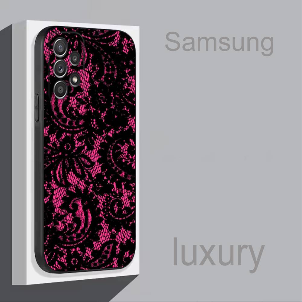 Чехол для телефона с кружевным принтом узора P для Samsung S 9,10,21,30,22,23,24,25,Ultra,Plus,Lite,FE,4,5G Черный Мягкий Чехол