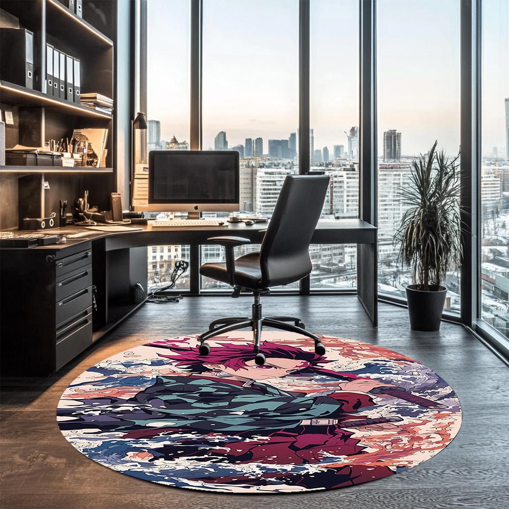 Demon Slayer Printed Round Rug Carpet Chair Rug Area Rug Entryway Doormats,for Office Chair Living Room Bedroom Kitchen Room.