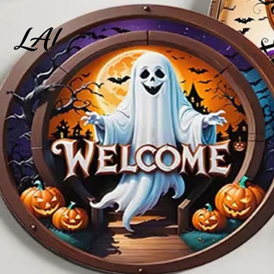 Halloween Wooden Coasters 6Pcs/Set Coasters Retro Pumpkin Ghost Drink Decorative Coffee Bar Accessories Round Heat Insulation Pads for Dining