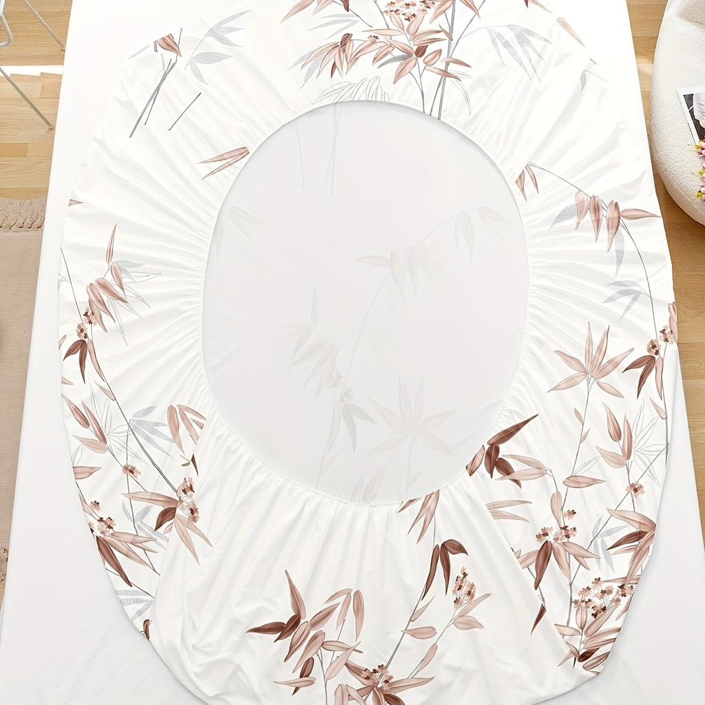 Бамбуковый комплект из 3 предметов с принтом листьев, натяжная простыня - Мягкое, дышащее, удобное, гипоаллергенное постельное белье для спальни, гостевой комнаты - 1 Натяжная