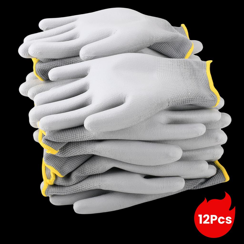 12-Pack Grey Gloves, Non-Slip Durable, Comfort Fit Knit Wristband, Tear Resistant,, for Gardening, Construction, Woodworking, and Auto Repair