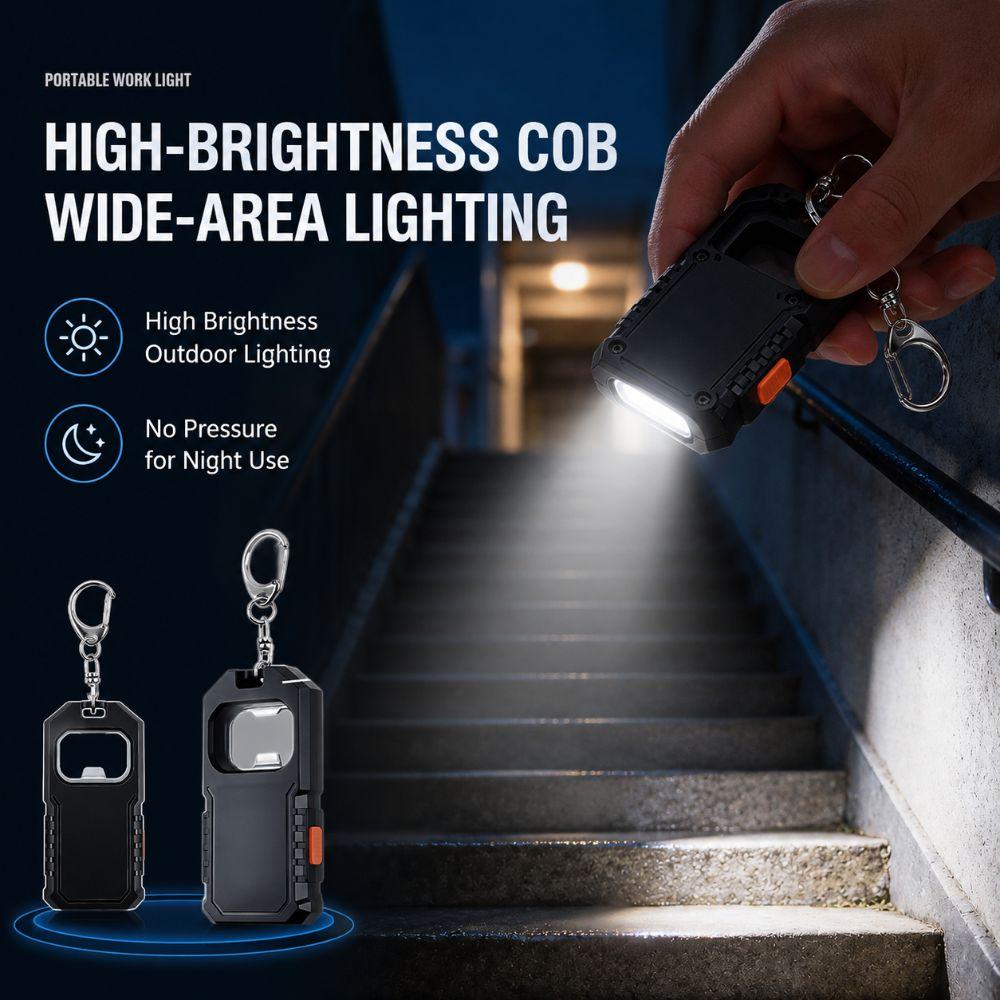 USB Rechargeable Working Light LED COB Emergency Lantern Keychain Flashlight Outdoor