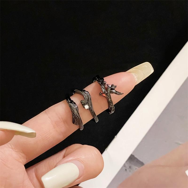 Dark Personality Crow Stacked Ring Opening Adjustable Niche Design Trendy Cool Retro Index Finger Ring