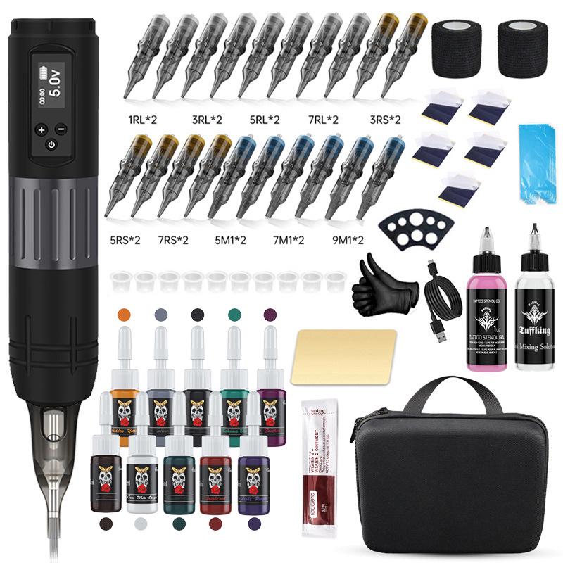 Комплект беспроводной тату-машинки для начинающих со светодиодным дисплеем и ручкой на батарейках