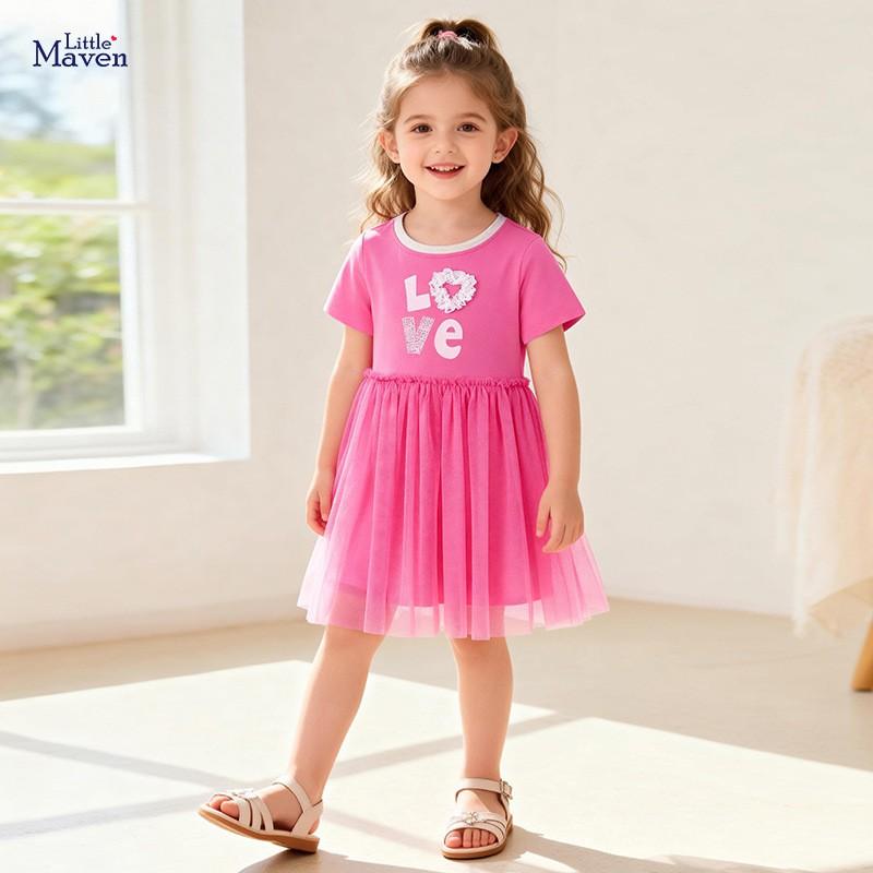 Girls Princess Dress Short Sleeve Mesh Tutu Casual Kids 4-8 Years Old