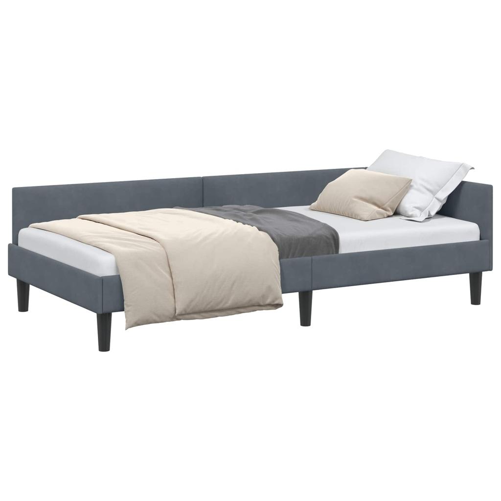 Corner Bed Frame with Headboard Dark Grey 100 cm x 200 cm Velvet