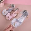 Летние сандалии для девочек нового фасона, детские туфли на каблуке в корейском стиле с бантами, хрустальные туфли для девочек, стильные туфли принцессы