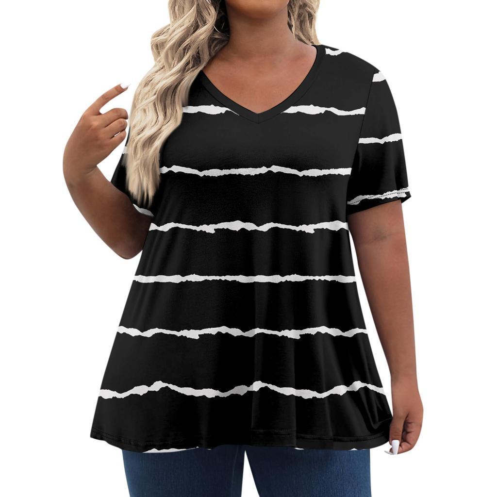 Womens Plus Size Tops Shorts Sleeve Shirts V Neck Casual Clothing Clothes Printed Tops