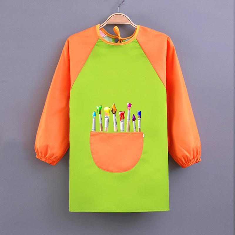 Kid's Waterproof Long-sleeved Reversible Painting Smock with Kindergarten Print - Protecting Clothes for Messy Activities.