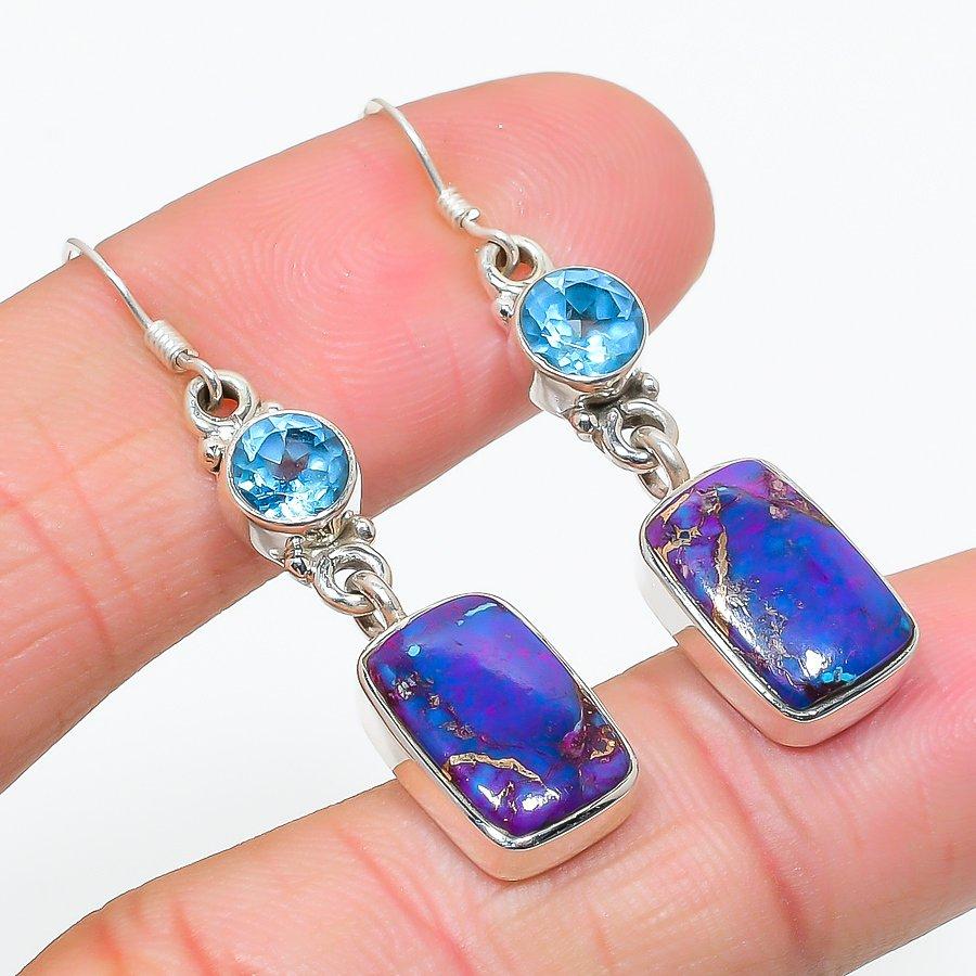 Серьги из натурального фиолетового медно-бирюзового серебра 925 пробы 1,50 дюйма Y4l75