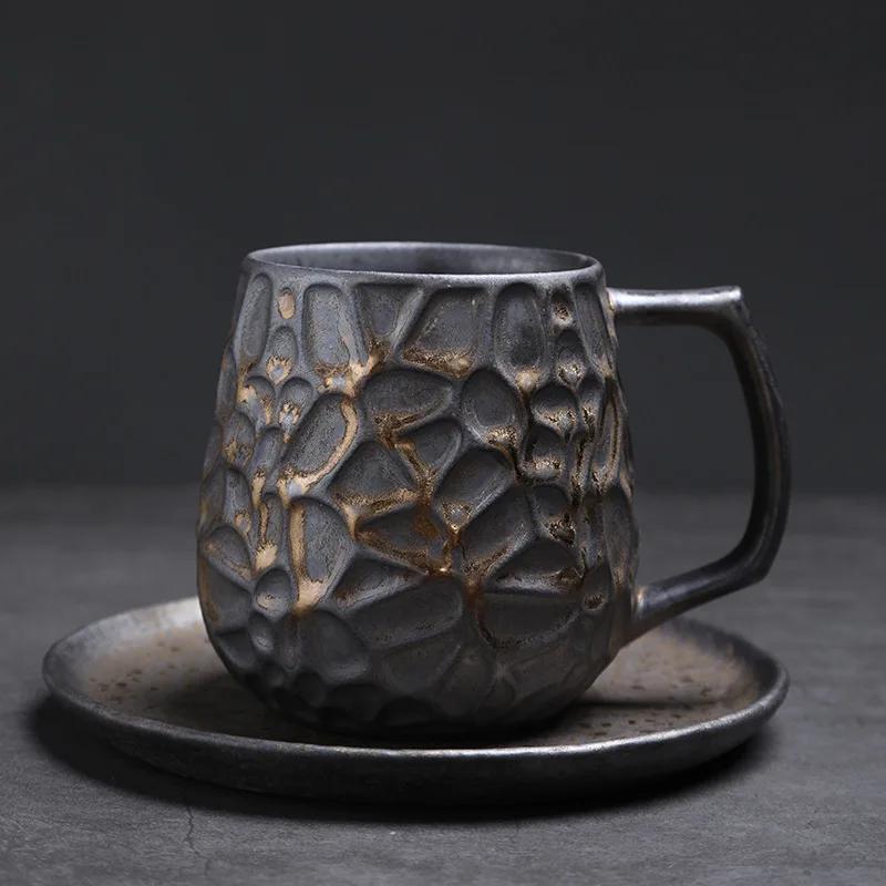 Керамическая кружка большой емкости, ретро-крупная керамическая кофейная чашка, изысканная чашка для латте, дизайнерская чашка для воды с нишей