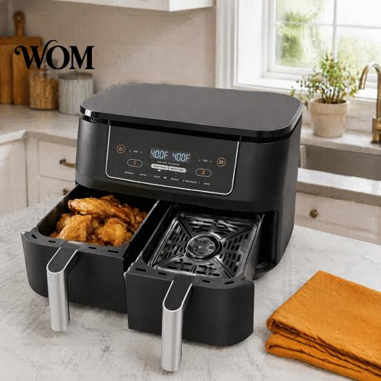 Healthy Cooking Crisper Plate Air Fryer Grill Pan, Nonstick Durable Aluminum Grease Tray, with Rubber Replacement Parts for Oven Pad, Heat Circulation