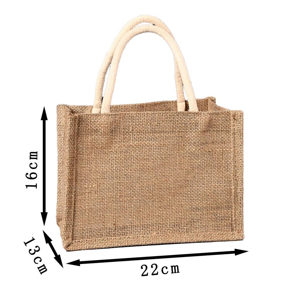 Eco Friendly Reusable Jute Bag Waterproof Interior Burlap Tote Bags Natural Linen Bags with Soft Cotton Handles and Laminated Interior