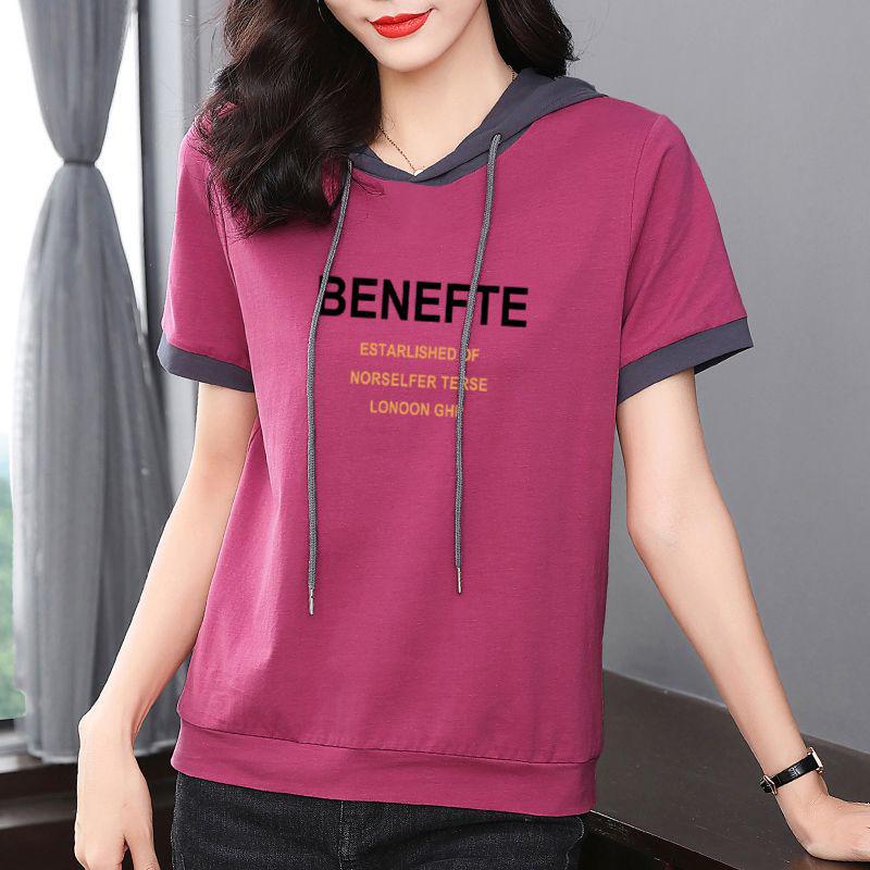 Women's 100% Cotton Hooded Short Sleeve Slimming Korean-Style Summer Sweatshirt (2024)