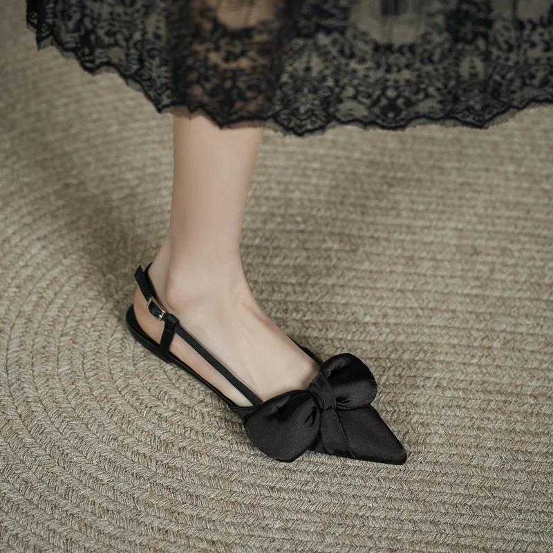 Модная универсальная женская обувь Новые сандалии Женские летние сандалии с острым бантом One Word Flat Bottom Retro Breathable Sandals