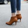Женские короткие ботинки на высоком каблуке, осенне-зимние новые однотонные удобные и универсальные большие ботинки на небольшом остром каблуке
