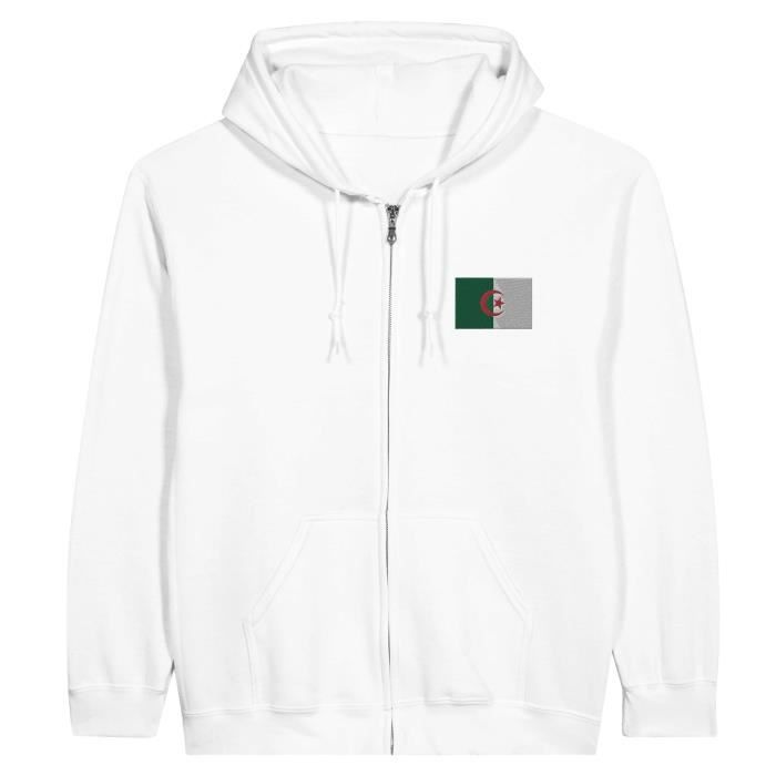 Sweat à capuche à fermeture éclair - PIXELFORMA - Drapeau de l'Algérie - Blanc - Manches longues - Mixte