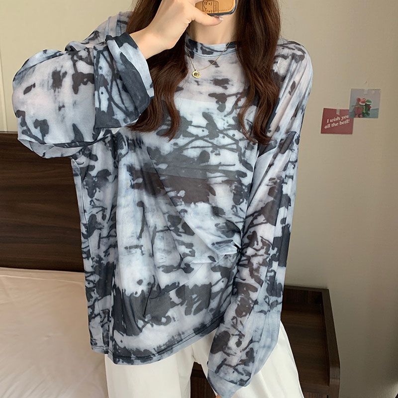 Summer Mesh Sunscreen Shirt Spicy Girl Top Design Feel Loose Tie-dyed Long-sleeved T-shirt Women's Fashion