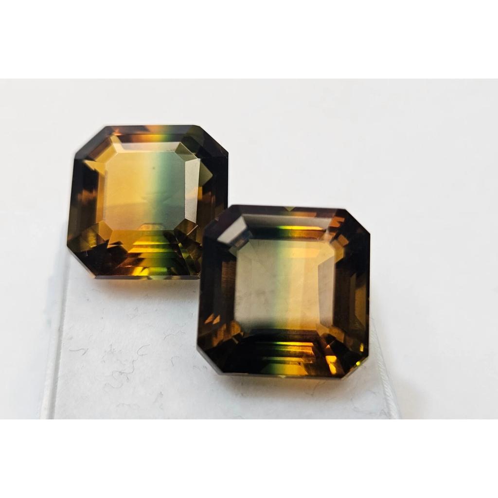 Asscher Cut Natural Bi-Color Tourmaline 22+ Ct Stunning Certified Gemstone