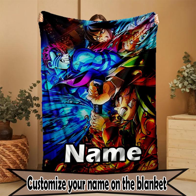 Custom Name Personalized Demon Slayer Print Blanket, Home Decor, Bedroom, Sofa, Camping, Couch, Gifts for Birthday Christmas