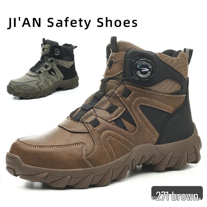Cross-Border Steel Toe Safety Shoes: High-Top, Anti-Smash, Puncture-Resistant, Wear-Resistant, Soft Sole, Comfortable Fit.