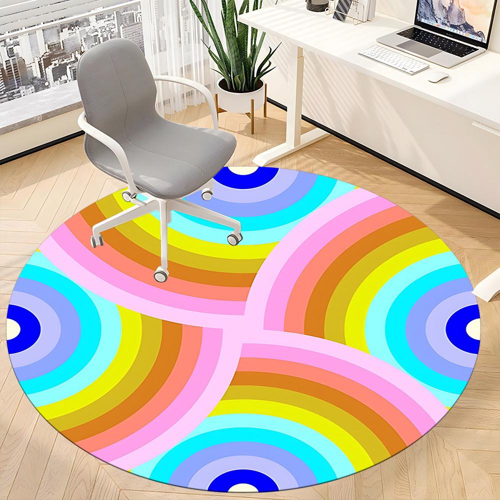 1pc Colorful Circles Chair Carpet for Office, Soft Flannel Throw Mat, Perfect for Office, Holiday Party Decoration Choice yy260320132