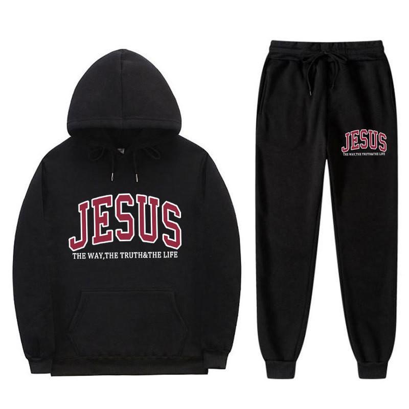Men Women Casual Hooded Sweatshirt Set With Letter Print Long Sleeve Top Pants Sportwear