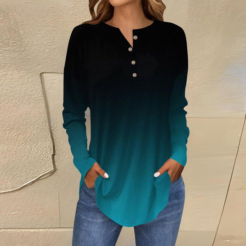 Женские блузки Повседневные футболки в стиле хиппи с длинным рукавом Милые топы с цветочным принтом Туники Топы с пуговицами и круглым вырезом Толстовки