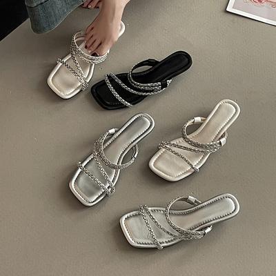 Французские темпераментные крутые шлепанцы на низком каблуке, туфельки феи, летняя обувь, шлепанцы с ремешком, комбинация стразов, сандалии-клинья, женские