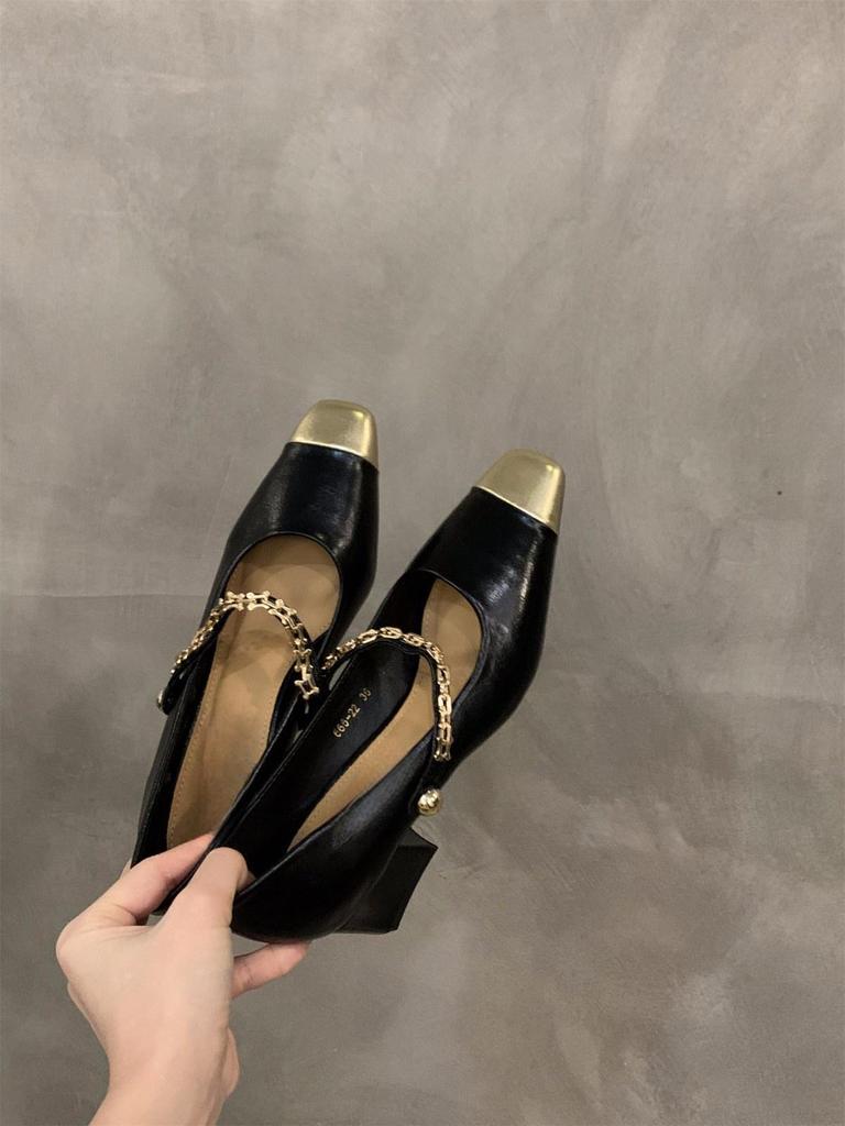 Французские туфли Мэри Джейн на толстом каблуке с квадратным носком, женская обувь 2024, новые весенне-осенние туфли с небольшим изящным темпераментом для вечернего выхода