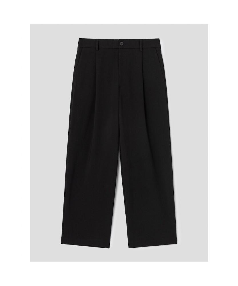 8SECONDS [Everyday Slacks] Fleece-Lined Wide Tapered Fit Elastic Waist Slacks - Black