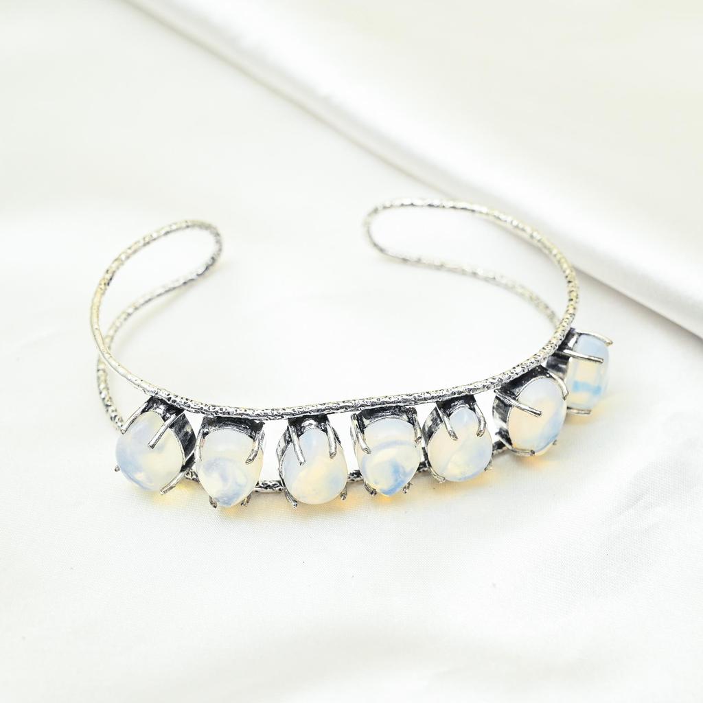 Браслет из цельного серебра 925 пробы с молочным опалом, регулируемый, ювелирные изделия ручной работы с драгоценными камнями, подарок маме, антикварные ювелирные изделия