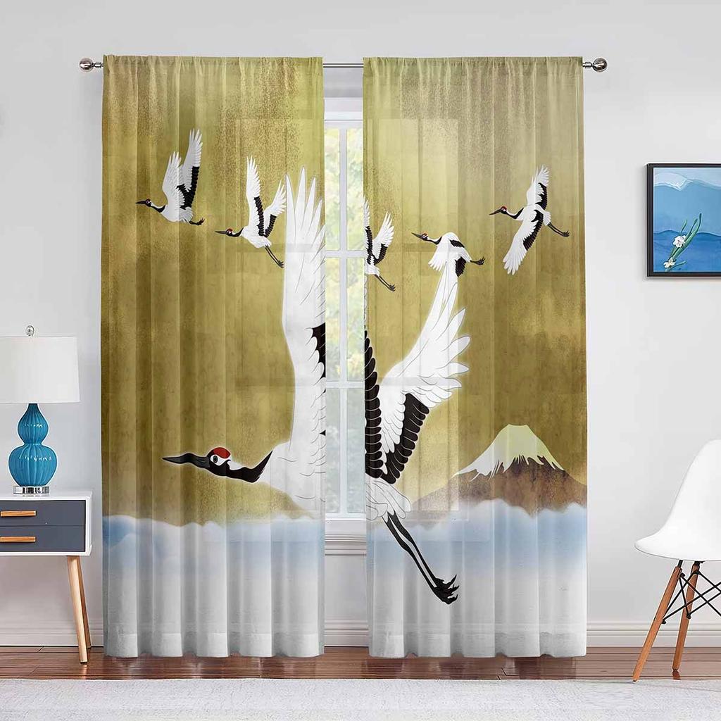 Тюлевая занавеска с красной короной, летающее красное солнце, для гостиной, спальни, декор, прозрачные шторы для комнаты, кухни, обработка окна