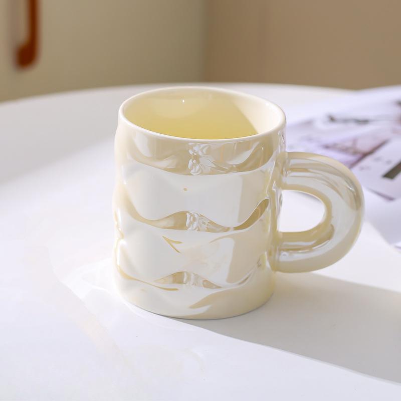 High Value Light Luxury Mug Home Office Cup Best Friend Souvenir Ceramic Pearlescent Cup Student Water Cup