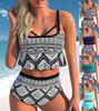 Новый летний высокоэластичный комплект бикини с черно-белым узором и принтом, комплект из двух предметов для сексуальной женской пляжной одежды S-5XL