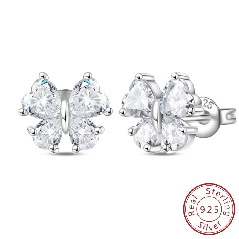 Earrings 925 Silver Shining Snowflake Mini Butterfly Ear Studs For Women Fine Birthday Party Jewelry Gifts