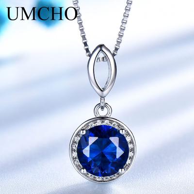 Круглые подвески с синим сапфиром, ожерелья для женщин, звено цепи, очаровательные ювелирные изделия, драгоценный камень, подарок с коробкой