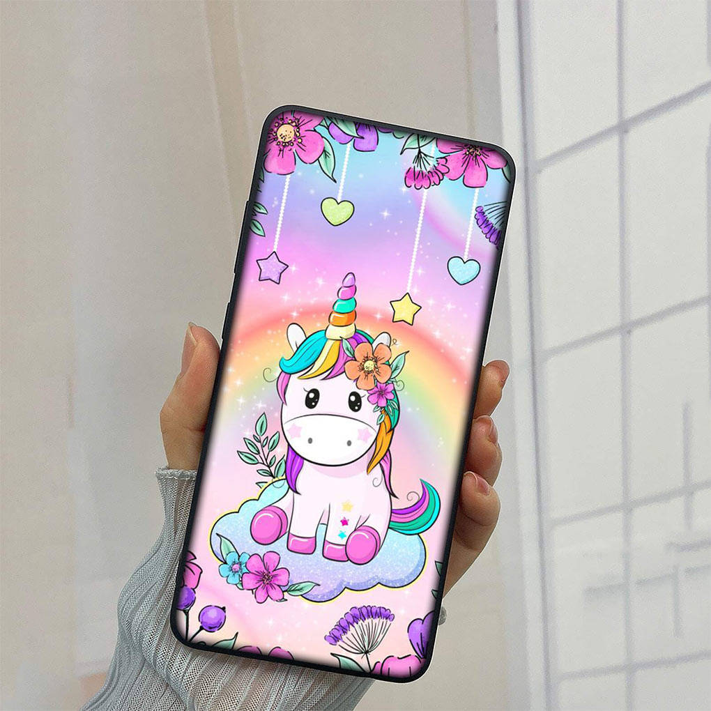 Чехол для телефона Samsung Galaxy S24 S23 iPhone 16 15 14 Plus X Xiaomi Redmi Note 13 12 11 Pro Max 8 9 10 13c XR Huawei OPPO с милым рисунком единорога