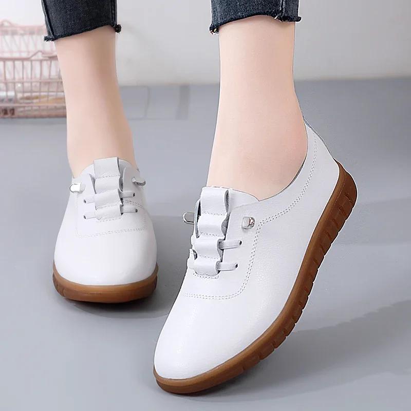 Sneakers Women Casual Shoes Spring Autumn Flats Genuine Leather Moccasins Woman Slip-on Loafers Female Boat Shoes