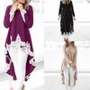 Women's  Long-sleeved Casual O-neck Pullover Irregular Hem Solid Color Lace Dres