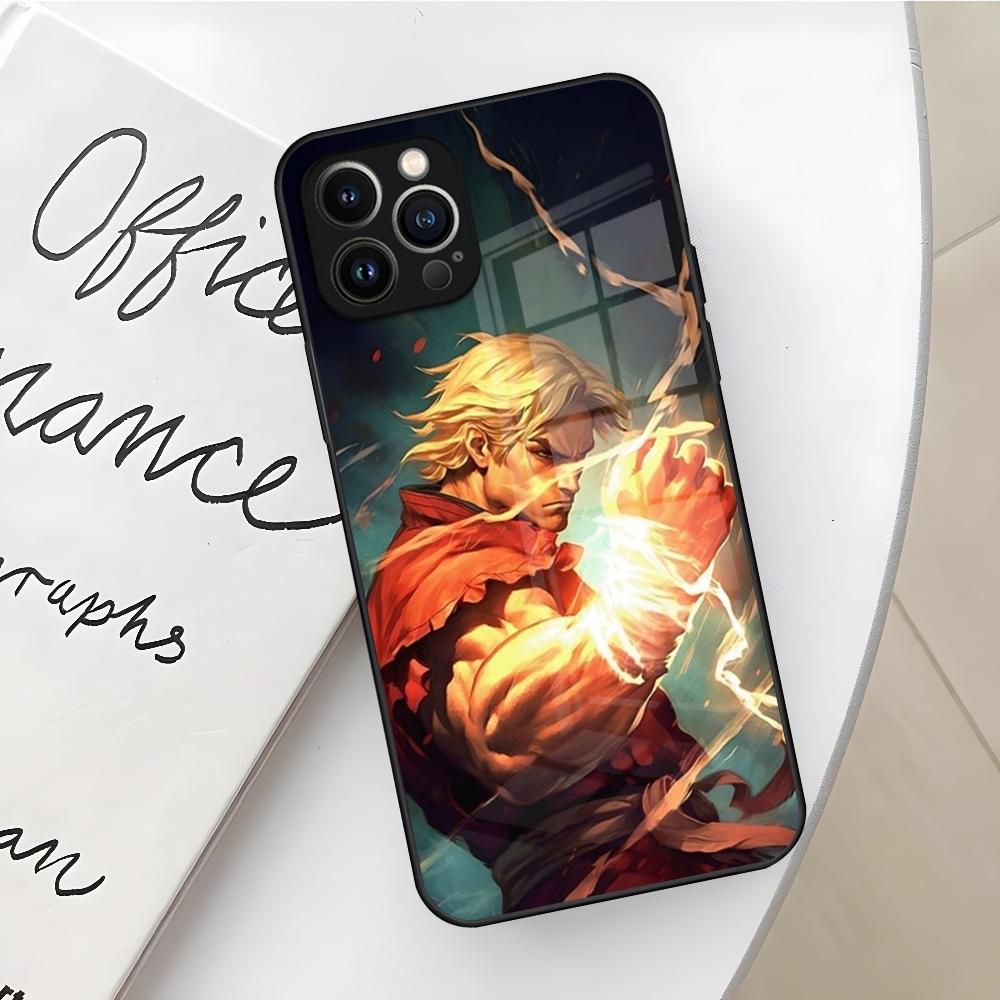 Игровой чехол для телефона S-Street F-Fighter для Iphone 16 15 14 12 11 13 Pro Max Mini X Xr Xs Se 8 Puls Стеклянная крышка