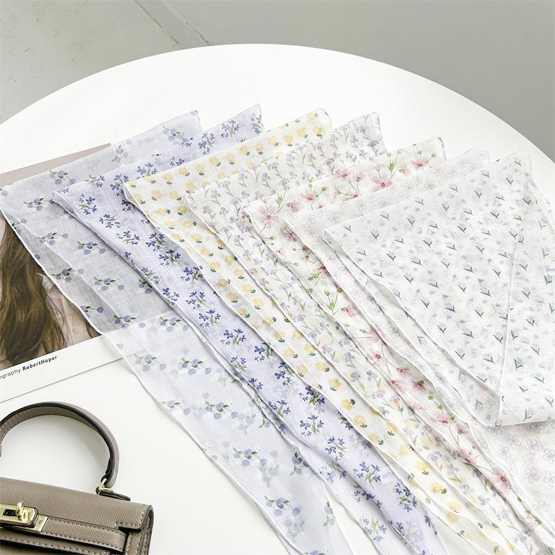 Spring and summer sweet pastoral small scarf floral printing imitation silk rhombus towel versatile temperament neck protection
