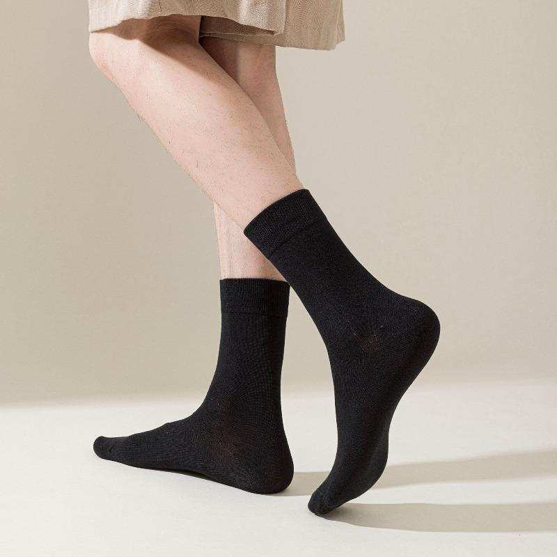 Мужские осенне-зимние деловые повседневные носки до середины икры, не скатывающиеся универсальные однотонные носки до икры, хлопковые влагоотводящие носки