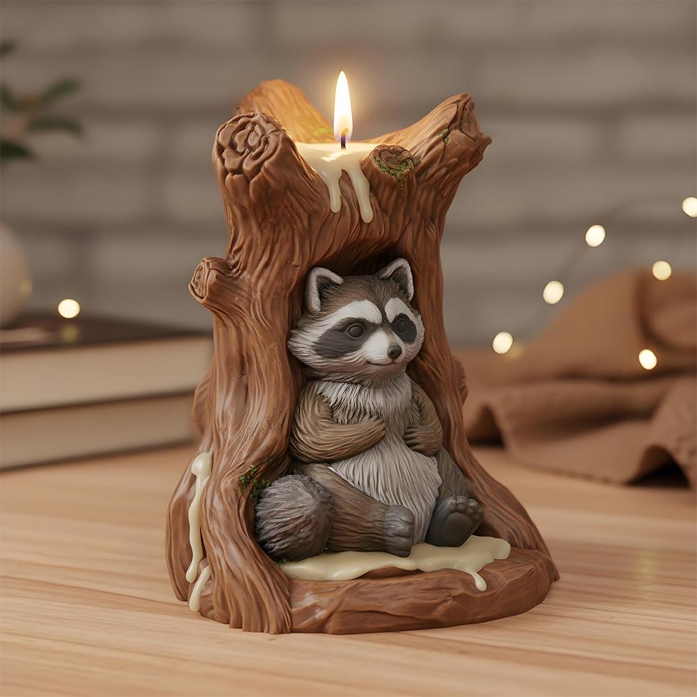 Creative Raccoon Stump Candle Silicone Mold DIY Miniature Landscape Animal Raccoon Home Decor Figurine Plaster Mold Home Decor