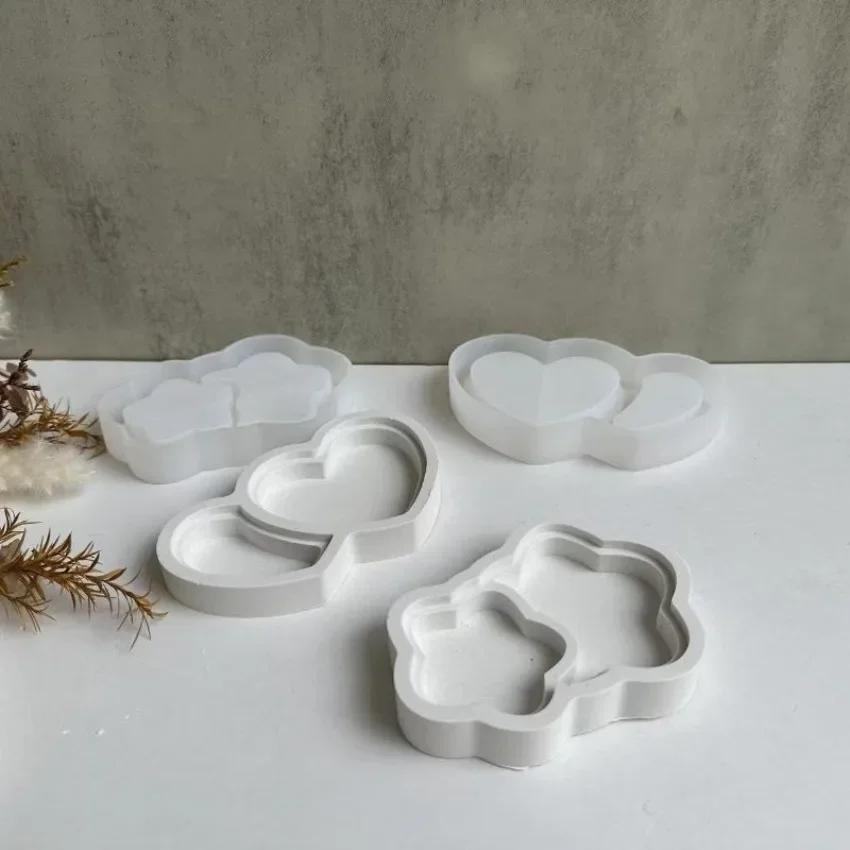1 Pcs DIY Five-pointed Star Resin Double Heart Shape Tray Silicone Molds Storage Dish Plate Mould Beautiful
