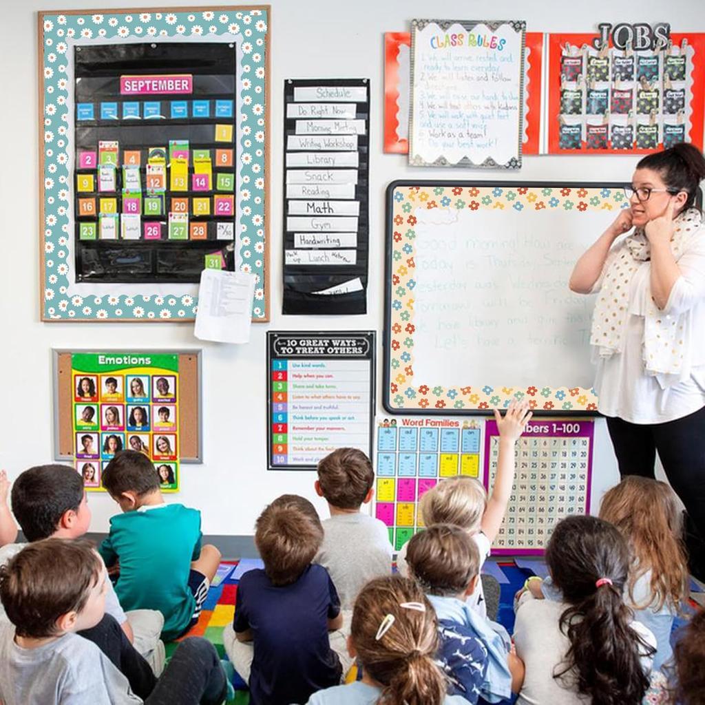 89.6 Ft Boho Bulletin Board Border Groovy 70s Bulletin Decorations Retro Classroom Bulletin Board Stickers for Classroom School Office Wall Board